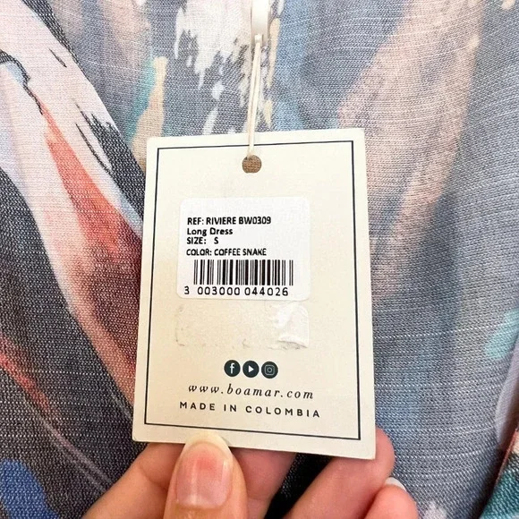 Boamar Reverie Button Down Tie Waist Printed Maxi Dress in Coffee Snake S NWT - Picture 9 of 12